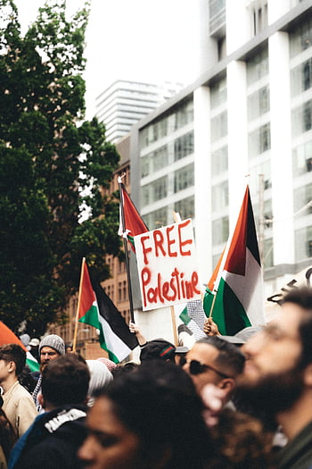 Palestina libera, rally, folla appassionata, segni, bandiere, libertà palestinese, protesta, dimostrazione, attivismo, contesto urbano, Bandiere palestinesi