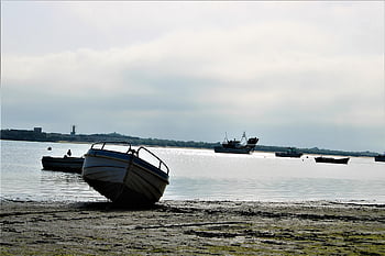 barca, mar, playa, aréna, marisma, paisaje, nubes, nublado, barcos, pesca