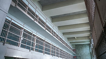 Alcatraz Prison, interior, cell block, San Francisco, historical landmark, prison cells, building interior, multi-tiered cells, bars, architecture, walls