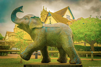 baby elephant, sculpture, Maidstone, trail, Brenchley Gardens, QR code, Gary Thrussell, Thomas Thrussell, Iguanodon, gremlin characters, heritage