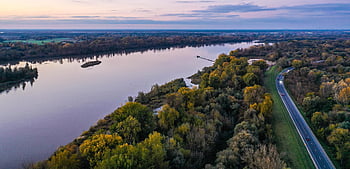 řeka, stromy, silnice, Dálnice, voda, Příroda, wisla, krajina