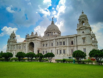 památník victoria, kolkata, Svěží zelené trávníky, dramatické mraky, nádherný výhled, historické architektury, bílá budova, Venkovní památka, modrá obloha, cíl cesty, cestovního ruchu Indie
