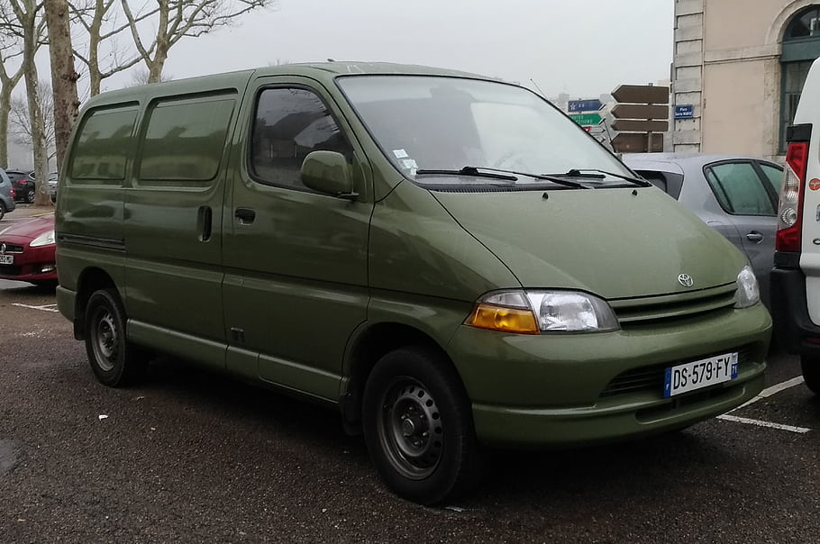 Toyota, Hiace, 1996, military green, Chalon sur Saône, van, 2.5 D, 95 hp, parked, car, color