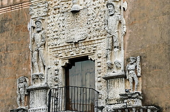 mexico, merida, yucatan, cathedral, facade, sculpture, colonization, art, colonial, spanish
