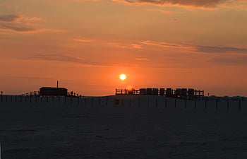 sunset, sea, beach, coast, dusk, st Peter-ording, schleswig-holstein, vacations, summer, sunlight, north Sea