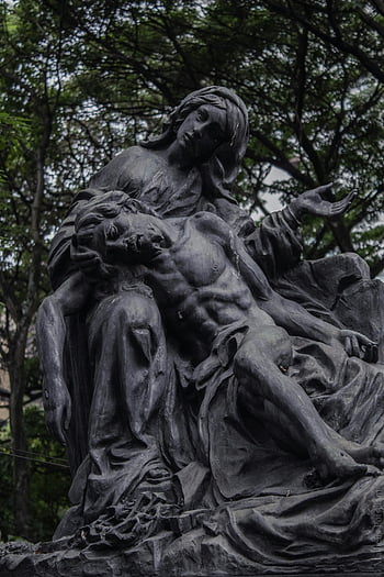 renesanční sochařství, smutná scéna, lidská tématická socha, Nastavení parku, stromy, venkovní umění, bronzová socha, emotivní umělecké dílo, historická památka, veřejné umění, sochařství v přírodě