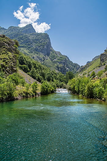 landscape, river, mountain, nature, clouds, outdoors, travel, exploration