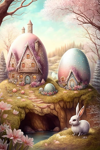 easter Bunny, nature, rabbit, eggs, house, bach, cute, bunny, easter, spring