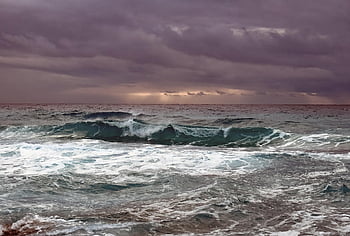 sea, waves, storm, sky, clouds, overcast, stormy Weather, seascape, sunset, nature
