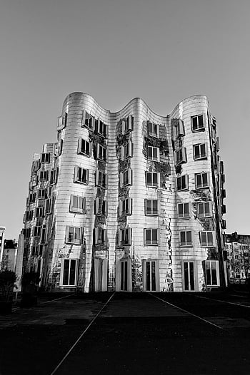 architecture, media Harbour, frank Gehry, dusseldorf, germany, black And White, building