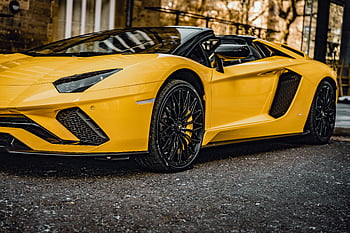 gele lamborghini aventador, geparkeerd, asfalt, slanke sportwagen, luxe ontwerp, dubai, gele sportwagen, lamborghini, Aventador, auto, straat