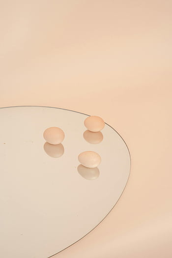 eggs, mirror, reflection, minimalist, soft, three eggs, mirror surface, egg reflection, pastel background, still life, abstract art