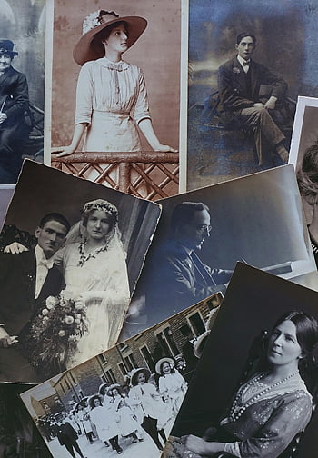 staré fotografie, Vintage portréty, Móda na počátku 20. století, životní styl, starožitné fotografie, Historické obrazy, Klasický oděv, sépiové tóny, Černý a bílý, rodinná historie, svatební fotografie