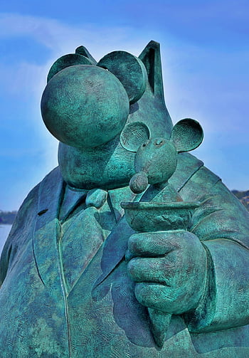 cat, mouse, statue, comic, ice, mobile Wallpaper, anti-hero, monumental, lock Screen Wallpaper, beautiful Wallpaper, geluck