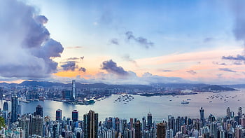 hongkong, sunrise, city, skyline, cityscape, nature, sky, morning, tourism, clouds