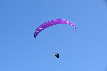 varjoliito, paraglider, ilma-alus, lento, lentää, Hunnun väri violetti, lensi, meteorologia, Tuuli Sää, sinitaivas, sininen meri