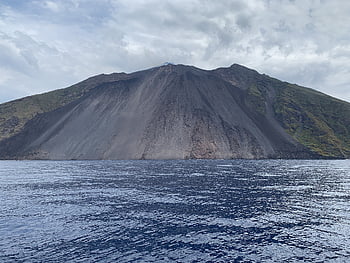 sopka, stromboli, Itálie, ostrov, moře, krajina, sopečný, Sicílie, Dovolená, letní, nebe