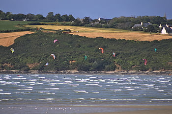 มณฑลบรีตัน, Bretagne, ฝรั่งเศส, ทะเล, ฝั่งทะเล, คลื่น, Kitesurf, ว่าว, ยุโรป, น้ำ, Breizh