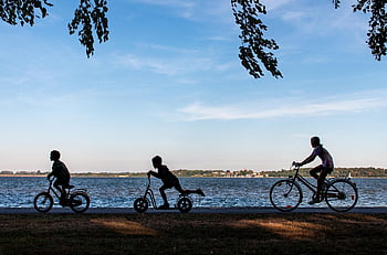 scooter, bicycle, leisure Time, biking, bike Ride, children, nature, lake, excursion, bike Tour
