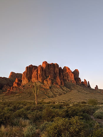 Aberglaube, Berge, Wahrzeichen, Arizona, Wüste, Berg, szenisch, Kaktus, Wanderungen, Landschaft, Sonnenuntergang