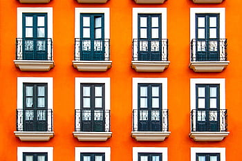 windows, orange, facade, building, balconies, window Panes, architecture, structure, exterior