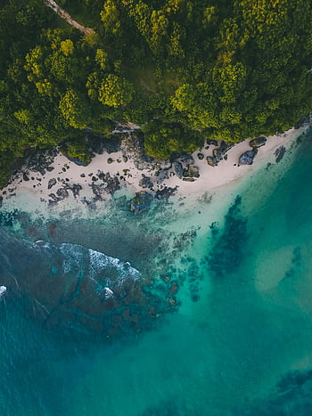 letecký pohled, Pristine Beach, tyrkysové vody, svěží zeleň, bali beach, zelené hory, tělo z vody, tropický ráj, pobřežní krajiny, Přírodní krásy, klidné prostředí
