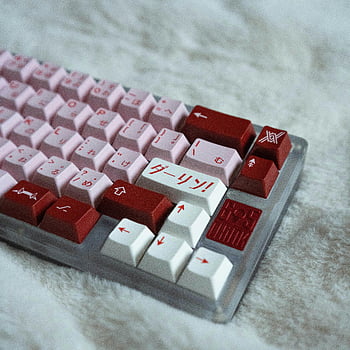 papan ketik merah muda, Keyboard Merah, keyboard mekanik, karakter jepang, tekstil putih, permukaan mewah, warna-warna cerah, papan ketik komputer, papan ketik khusus, keyboard gaming, desain papan ketik