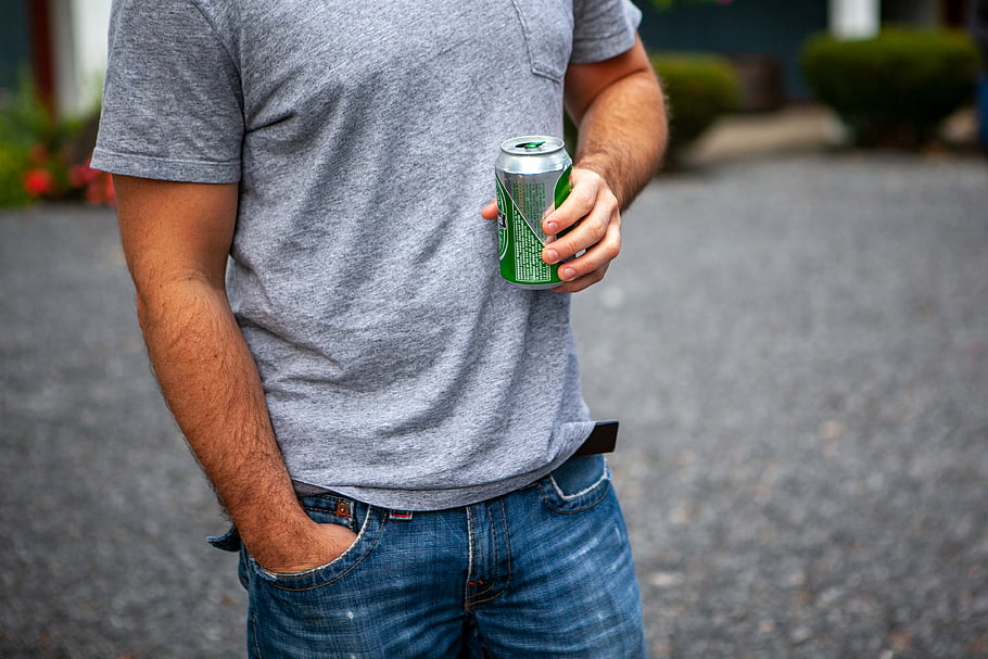 muž, hospodářství, umět, pití, pivo, alkohol, soda, nápoj, ruce, chlast, neformální