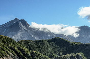 mountains, peak, clouds, summit, volcano, trees, forest, mountain Range, landscape, scenic, nature
