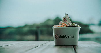 Pinkberry, frozen yogurt, ice cream cup, sprinkles, close-up photo, delicious treat, indulgent dessert, whipped cream, frozen dessert, yogurt cup, Pinkberry cup