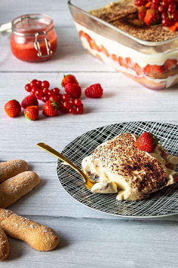 tiramisu, eper, desszert, krém, torta, édes, finom, élelmiszer, ínyenc, gyümölcs, friss