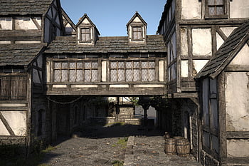 middle Ages, half-timbered House, road, village, historic Center, building, architecture, historical, truss, house, downtown