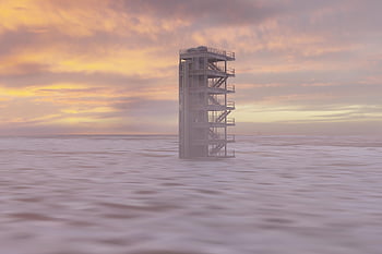 svítání, budova, brzy ráno, sci-fi, Příroda, mraky, cgi, 3D vykreslování, 3D maketa, západ slunce, struktura