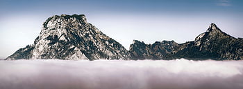 mountains above clouds, panoramic view, Austria, rocky mountains, sea of clouds, stunning landscape, natural beauty, alpine scenery, mountain peaks, misty atmosphere, high altitude