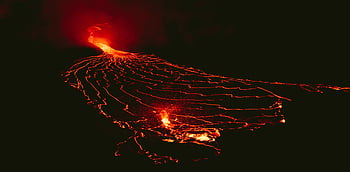 sopka, láva, sopečná erupce, noční obloha, tekoucí láva, přírodní katastrofa, geologie, sopečná činnost, erupce, Příroda, krajina