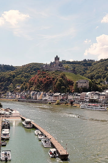 ships, wine Growing, vineyards, cochem, germany, reichsburg, moselle, castle, höhenburg, middle Ages, landmark