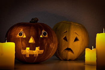 dýně, Haloweenská dýně, svíčky, předvečer Všech svatých, hrůza, dekorace, strašidelný, sezóna, šťastný Halloween, podzim, oslava