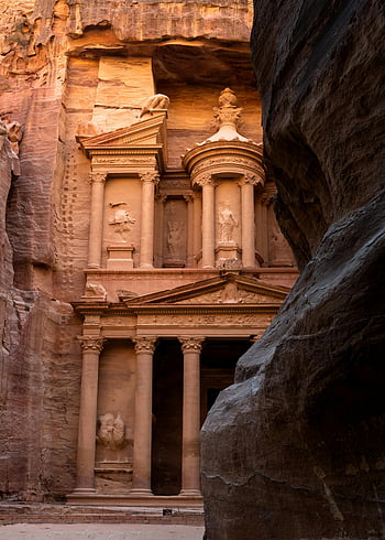 Petra, Treasury, UNESCO World Heritage Site, Jordan, vertical shot, ancient architecture, rock-cut architecture, historical site, Middle East, travel destination, cultural landmark