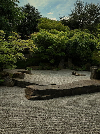 Japanese Zen Garden, Gardens of the World, Marzahn, Berlin, Germany, tranquil garden, rocks, lush greenery, peaceful park, raked gravel, meditation space
