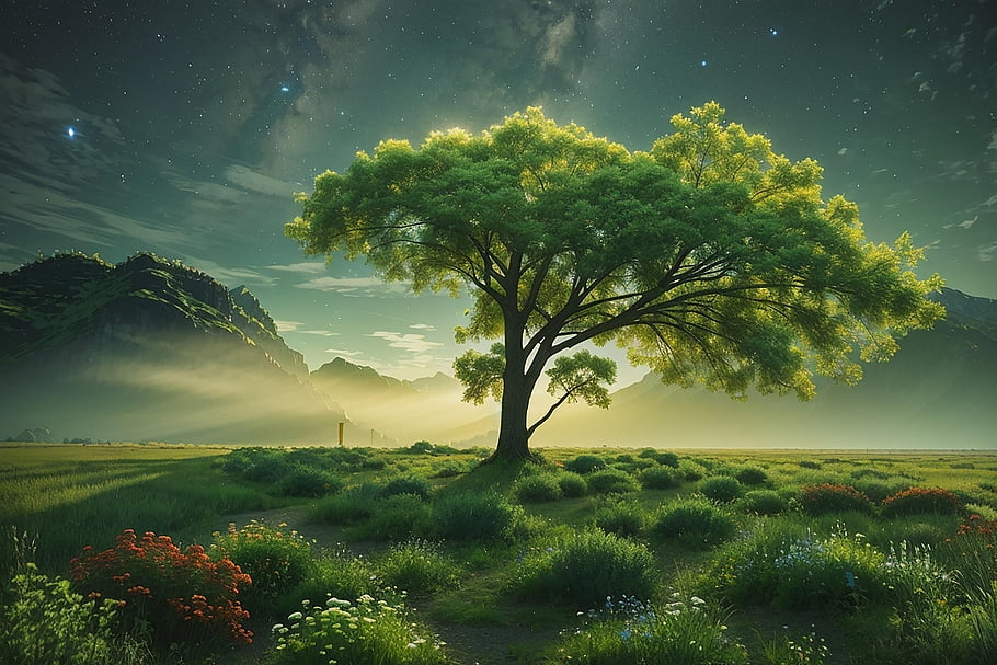 forest, trees, mountains, green, sky, clouds, light, nature, landscape, beauty, gogreen
