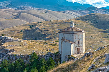 abruzzo, vacation, nature, mountain, church, architecture, calascio