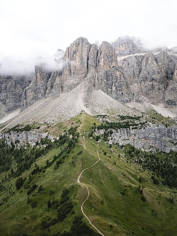 dolomity, selva di val gardena, Itálie, letecký pohled, svěží zeleň, mlha, hory, krajina, Příroda, cestovat, fotografování