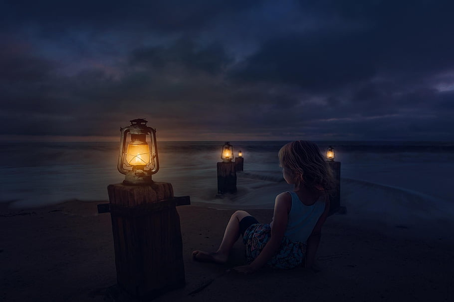 sea, nightfall, light