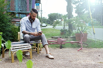 hipster, man, beard, style, sitting, phone, business, flowers, guy, male, outdoors