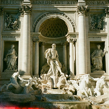 fontána di Trevi, Řím, Itálie, barokní architektura, Majestátní fontána, historické památky, Římská památka, Slavná fontána, Barokní socha, Italská památka, cíl cesty