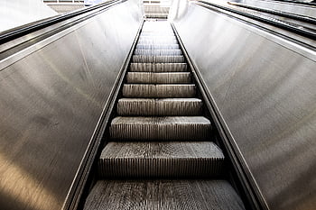 escalator, stairs, urban, station, metal, modern, perspective, move, travel, city, metro