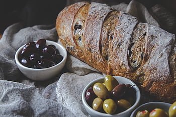 homemade, bread, food, olives, baked, flour, meal, nutrition, dish, baking, eating