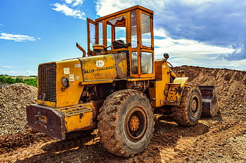 yellow front-loader, bulldozer, construction site, heavy machinery, Allis-Chalmers, yellow tractor, construction equipment, earthmoving, industrial vehicle, outdoor work, construction site machinery
