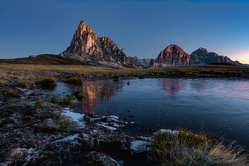italy, mountains, sunrise, nature, morning, landscape, pond, dolomites, mountain, froze, ice