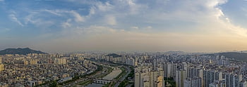 overlooking A Bridge In The Creek, panorama, way Home, blue Sky, cloud, korea, seoul